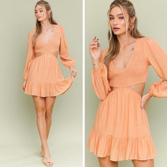 Boutique Dresses & Skirts - Peach Smocking Bodice Mini Dress